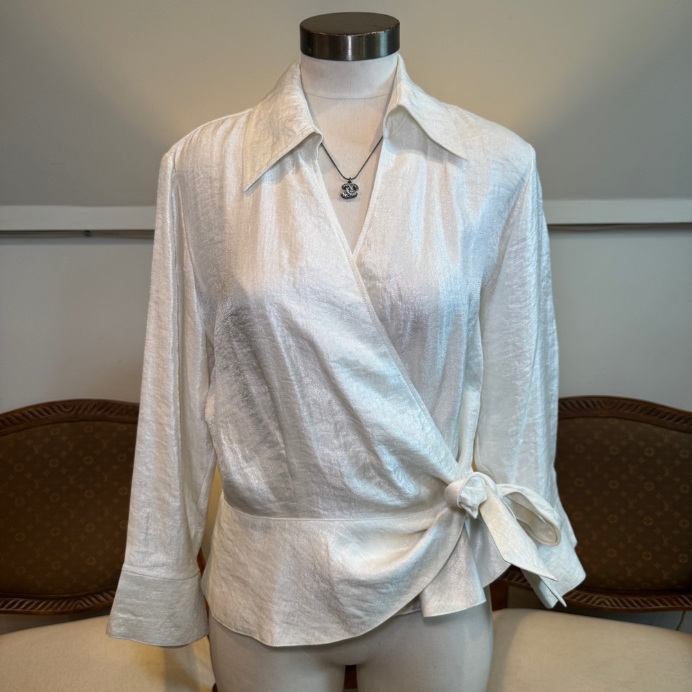 Vintage 90s Elegant White Wrap Top by Coldwater Creek